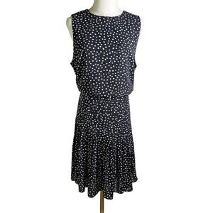 NEW Ann Taylor Spotted Pleated Flare Dress Sleeveless Dot 10 Black White NWT‎